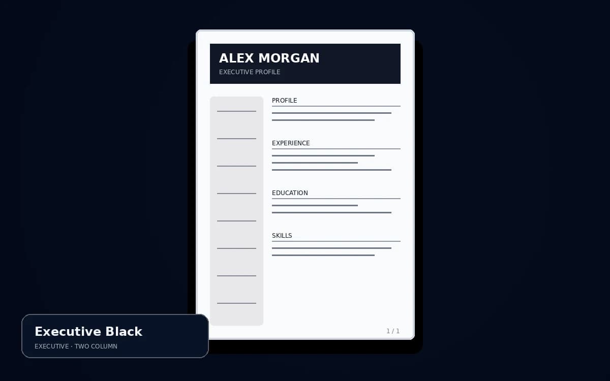 Executive Black live resume template preview