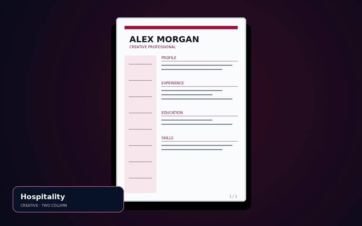 Hospitality live resume template preview