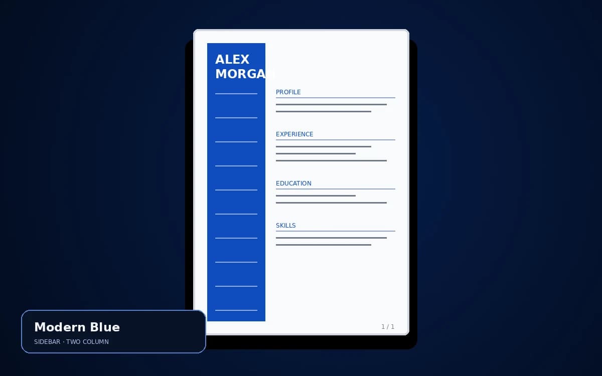 Modern Blue live resume template preview