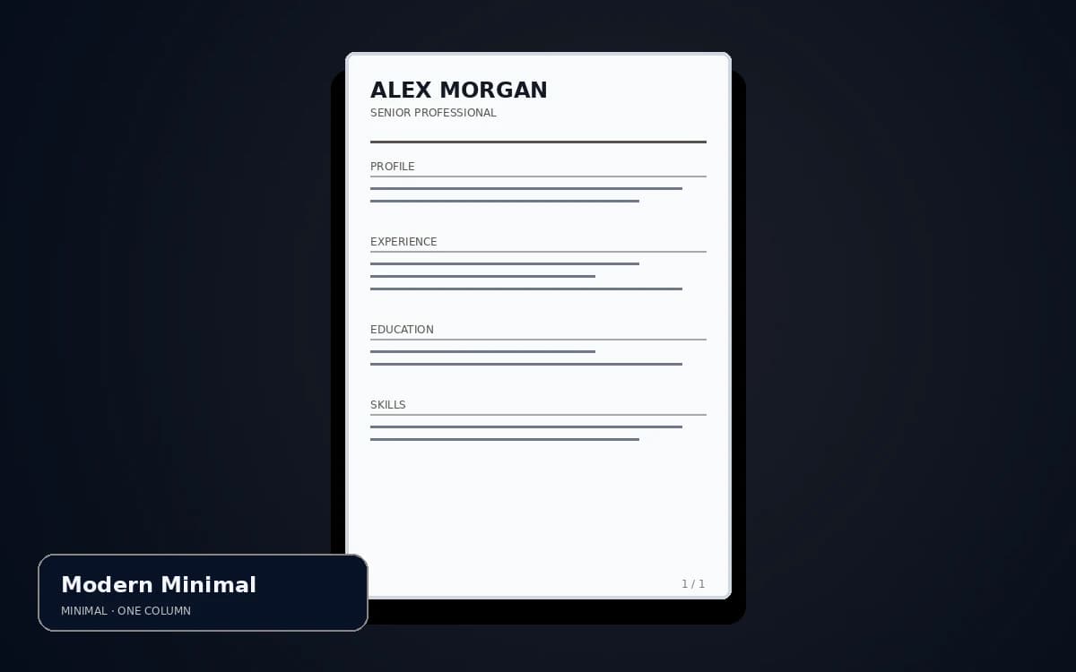 Modern Minimal live resume template preview