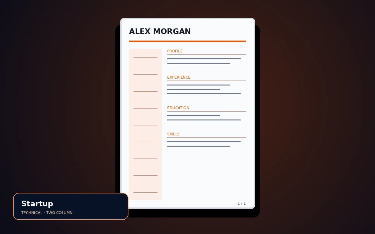 Startup live resume template preview