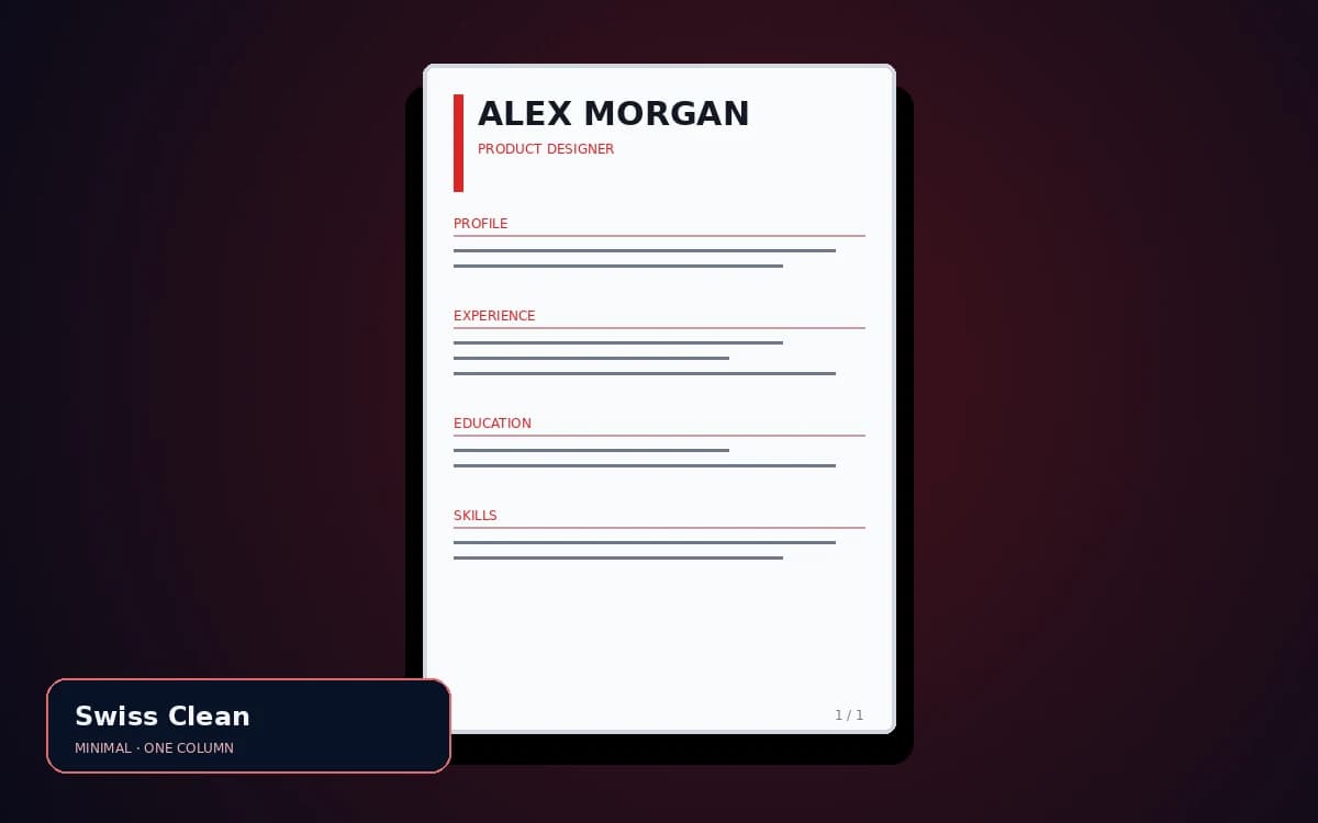 Swiss Clean live resume template preview
