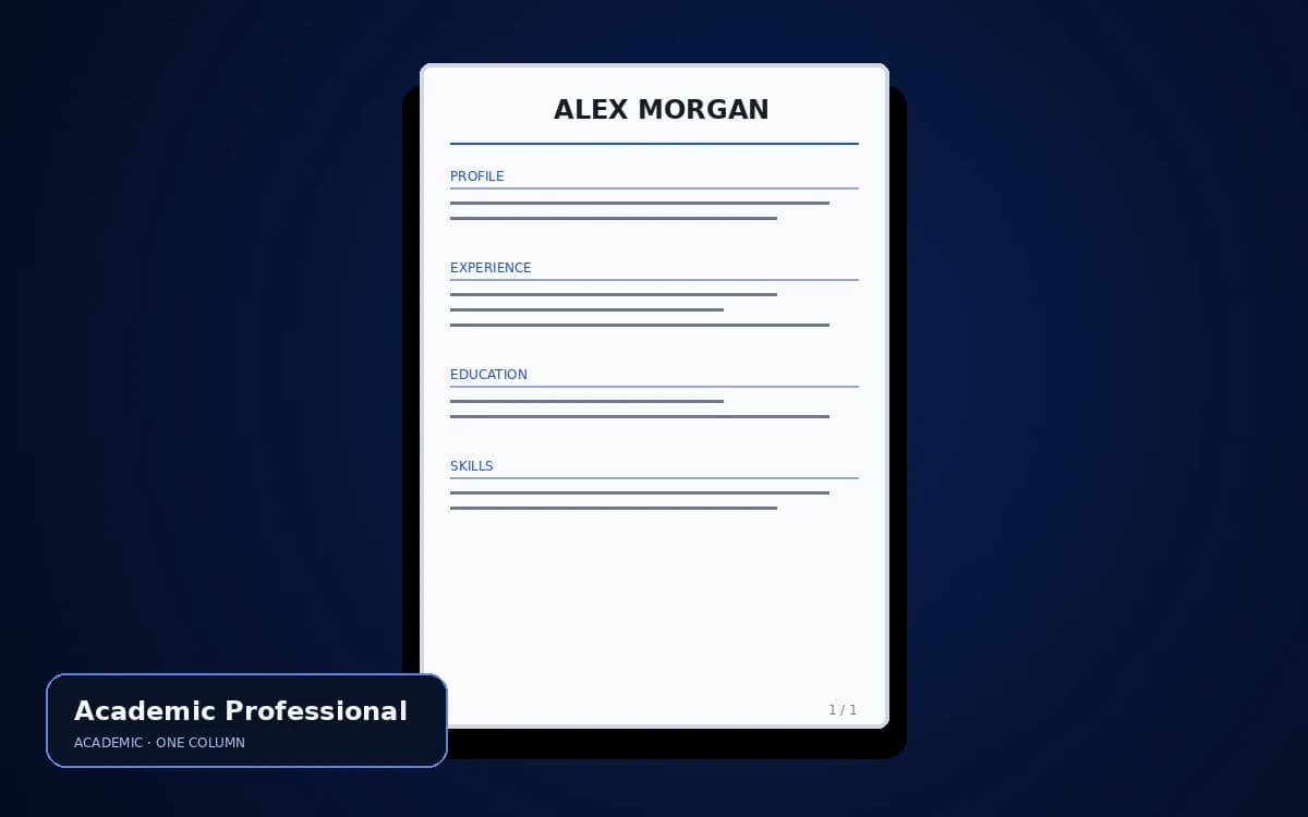 Academic Professional live resume template preview