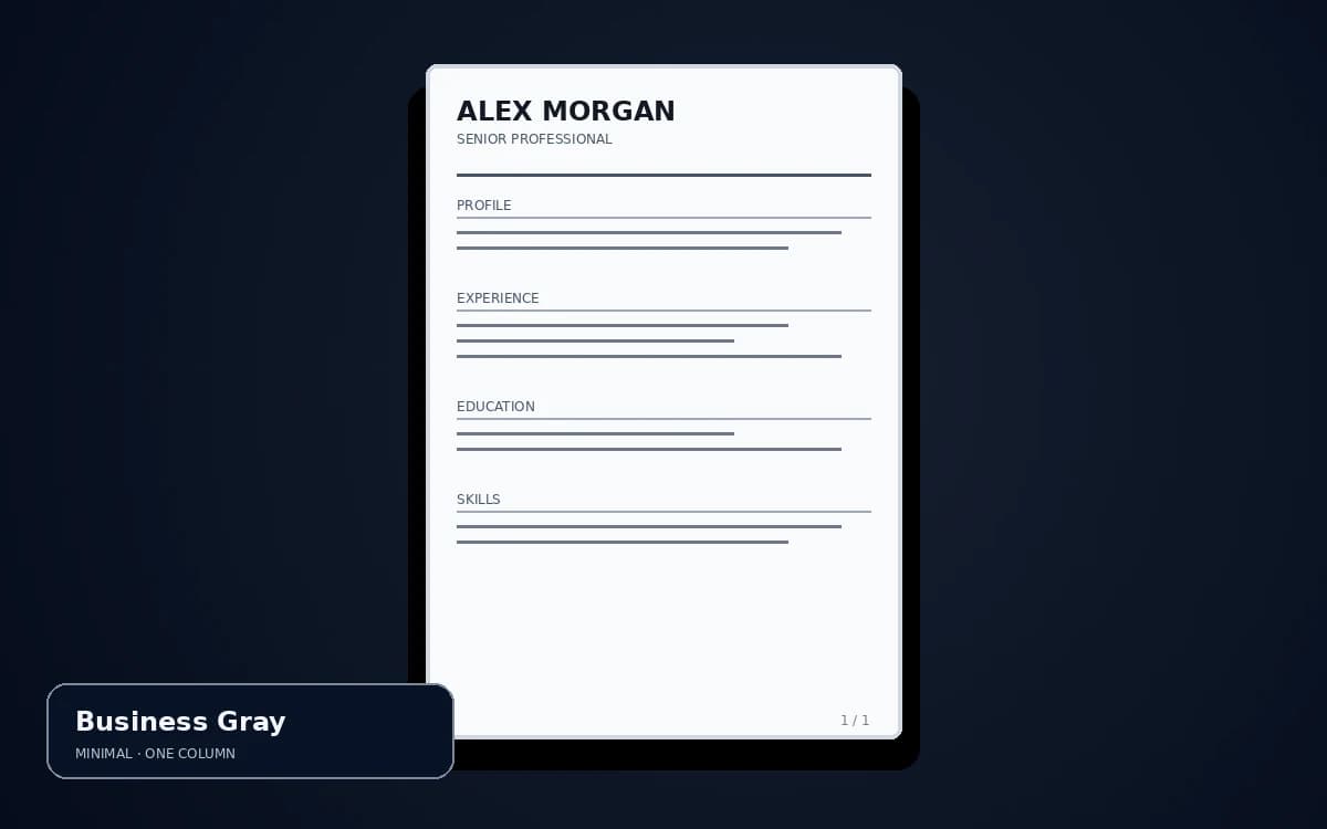 Business Gray live resume template preview