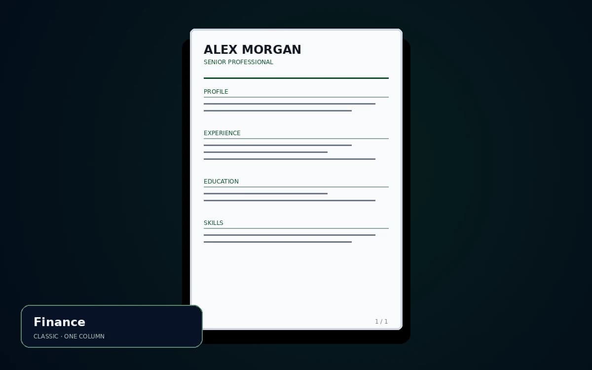 Finance live resume template preview