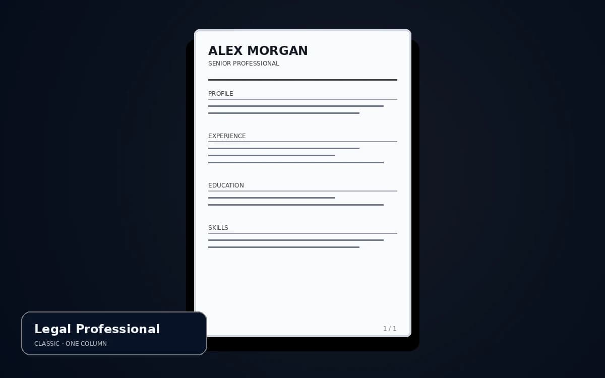 Legal Professional live resume template preview